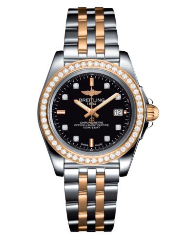 Breitling Galactic 32 Sleek Edition Stainless Steel Rose Gold Diamond Trophy Black Diamond Bracelet