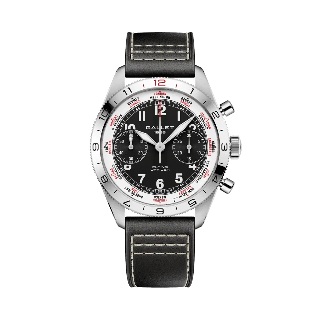 Gallet Flying Officer Chronograph Stainless Steel / Black / Black Calf