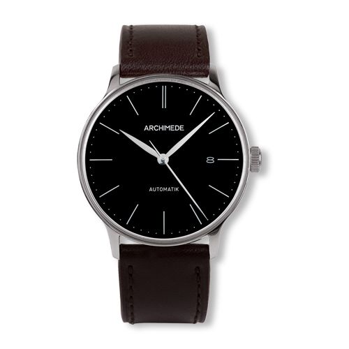 Archimede 1950-1 Stainless Steel Black Black Leather