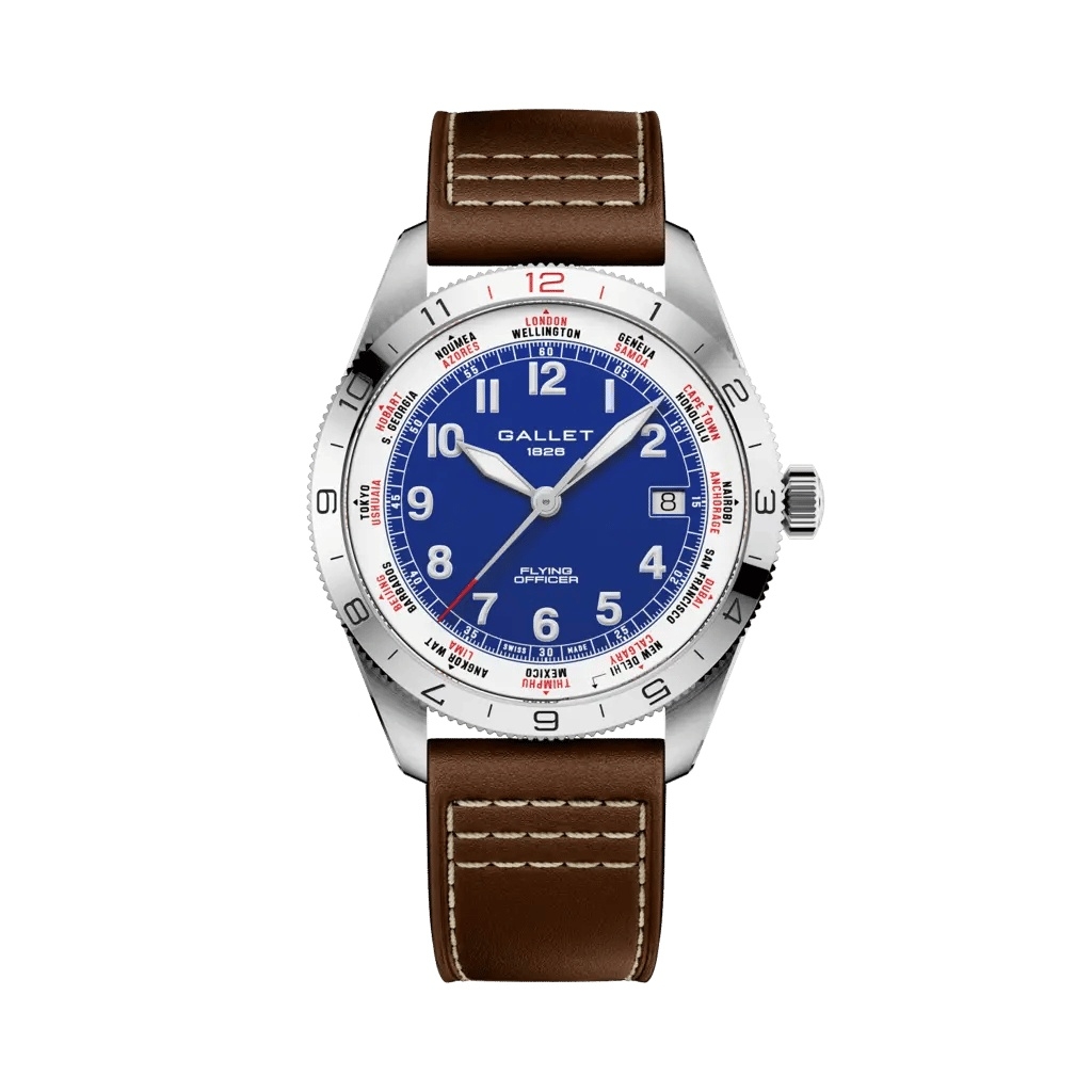 Gallet Flying Officer Automatic Stainless Steel / Blue / Brown Calf