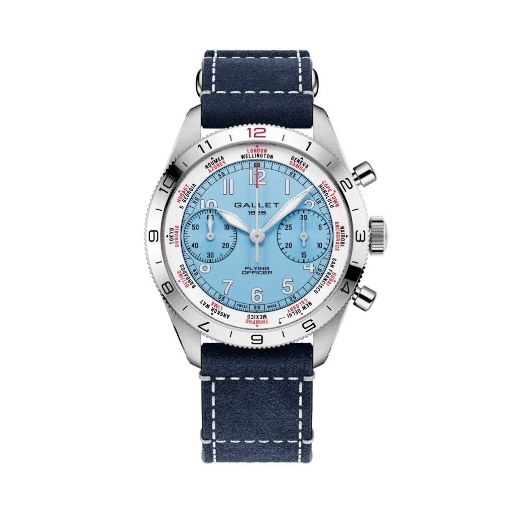Gallet Flying Officer Chronograph Stainless Steel / Light Blue / Blue Pilot