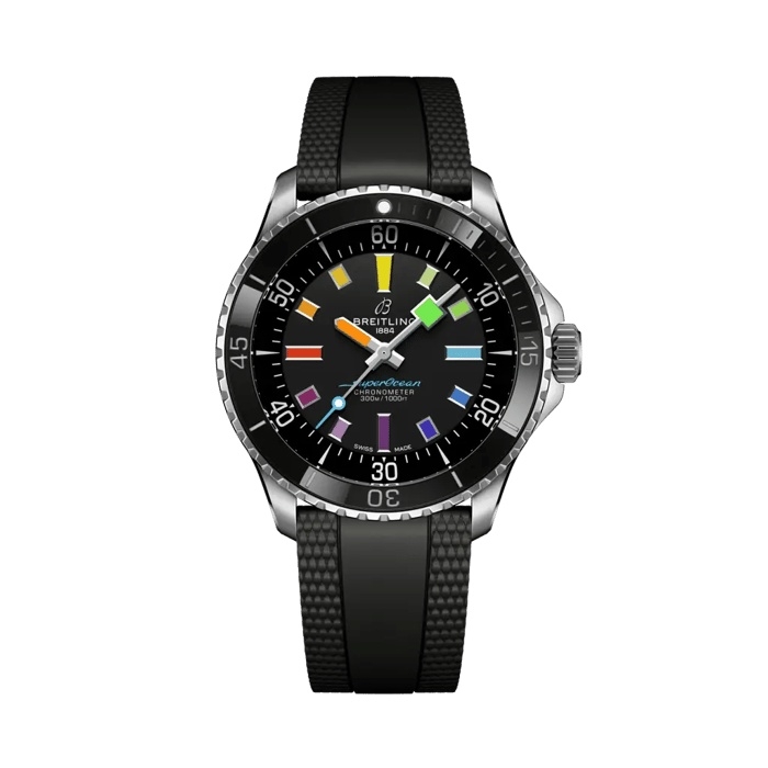 Breitling SuperOcean Automatic 42 Stainless Steel / Black - Rainbow / Rubber