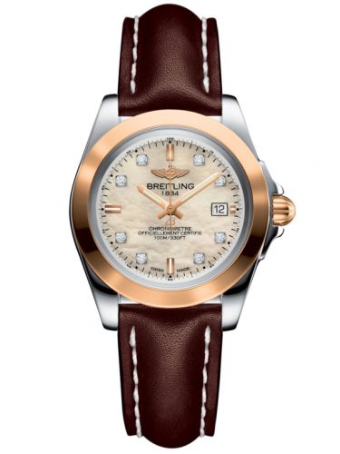 Breitling Galactic 32 Sleek Edition Stainless Steel Rose Gold Pearl Diamond Calf