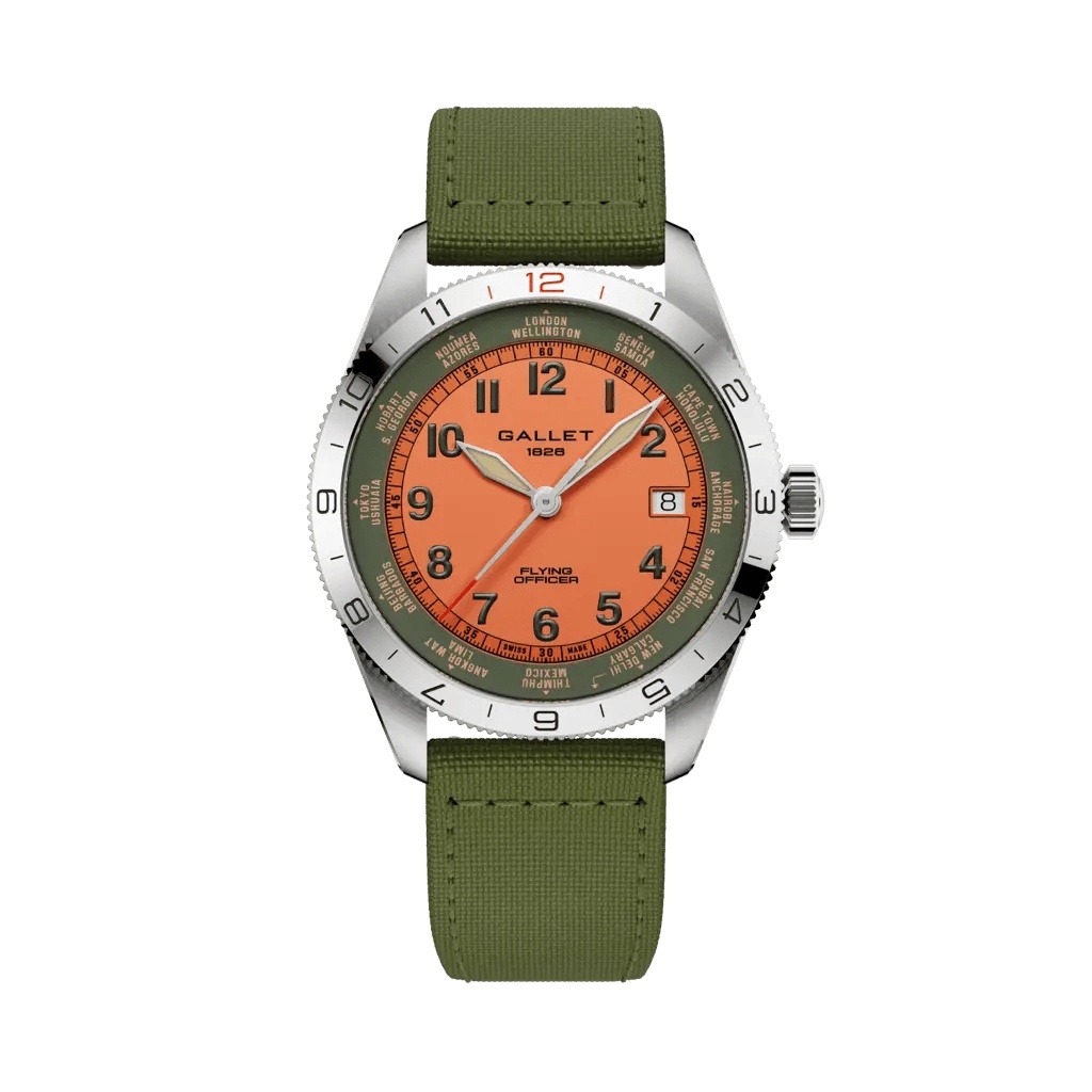 Gallet Flying Officer Automatic Stainless Steel / Orange / Orange Fabric