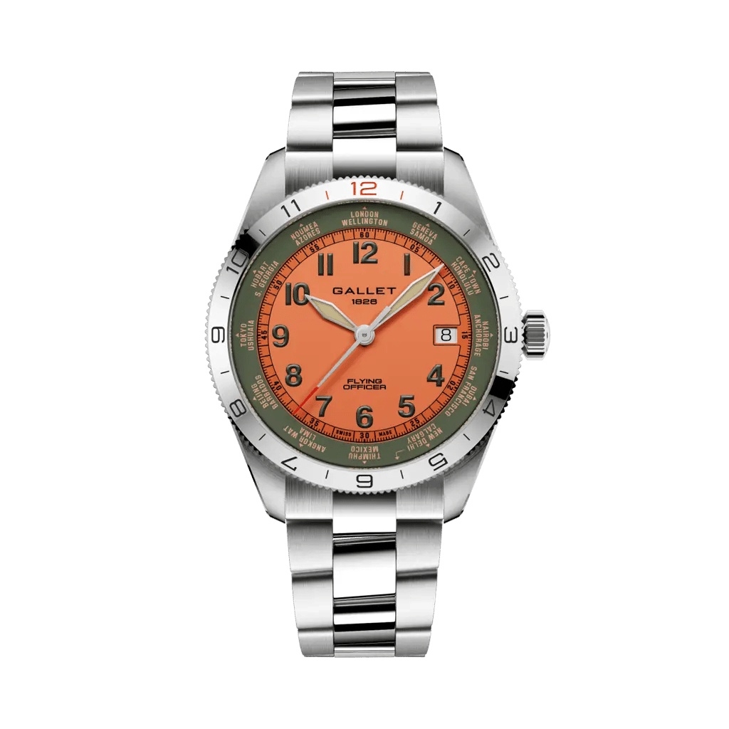 Gallet Flying Officer Automatic Stainless Steel / Orange / Bracelet