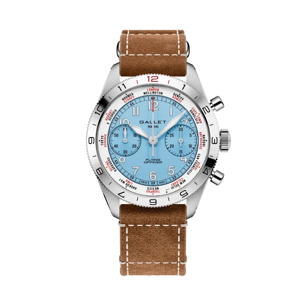 Gallet Flying Officer Chronograph Stainless Steel / Light Blue / Beige Pilot