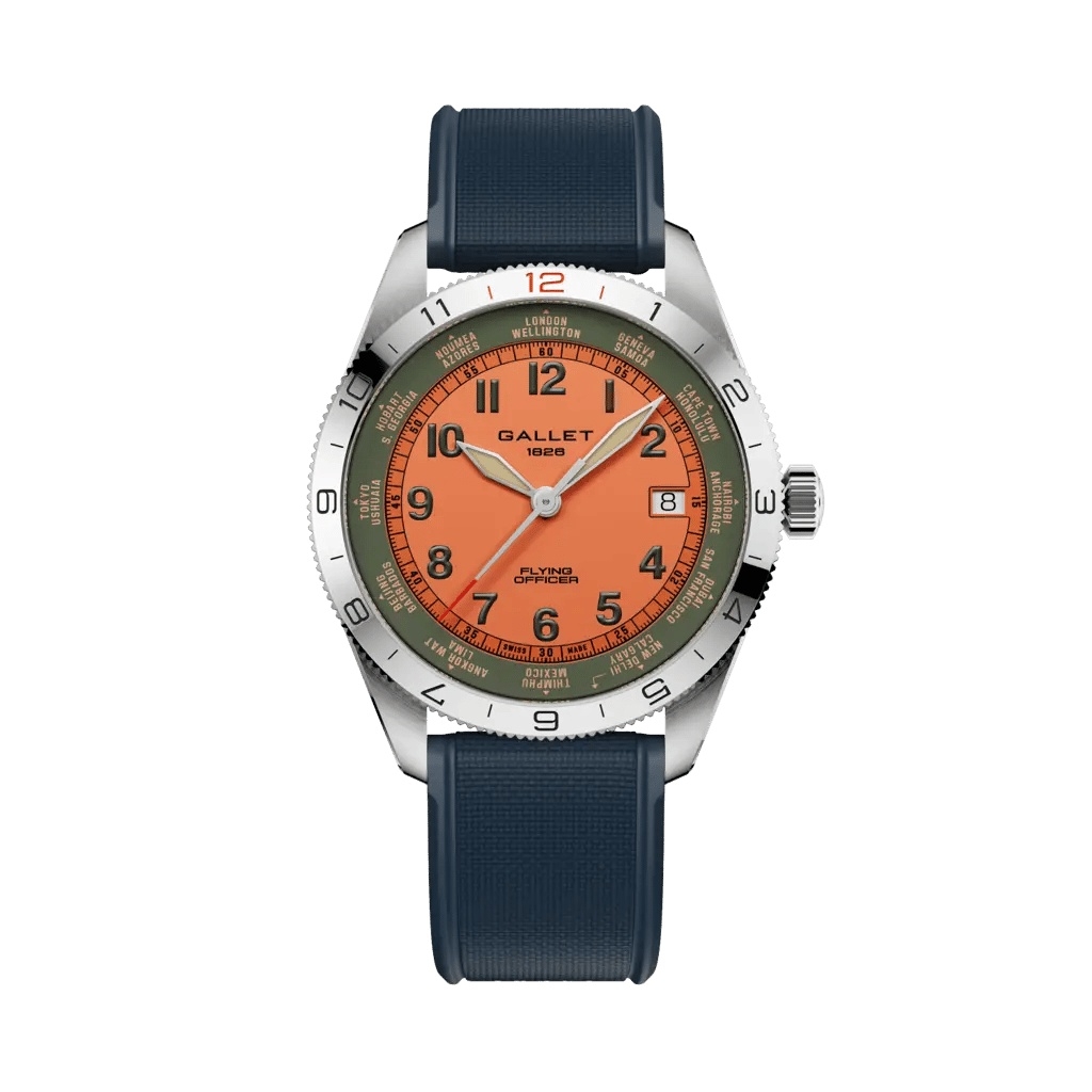 Gallet Flying Officer Automatic Stainless Steel / Orange / Blue Rubber