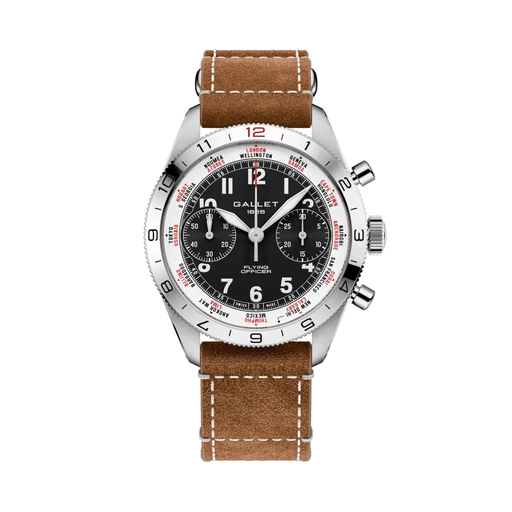 Gallet Flying Officer Chronograph Stainless Steel / Black / Beige Pilot