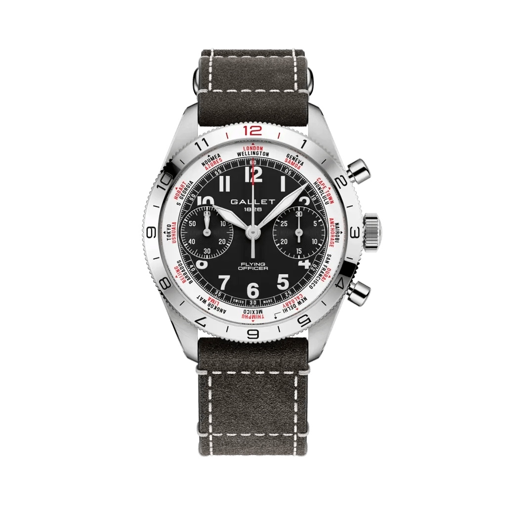 Gallet Flying Officer Chronograph Stainless Steel / Black / Grey Pilot
