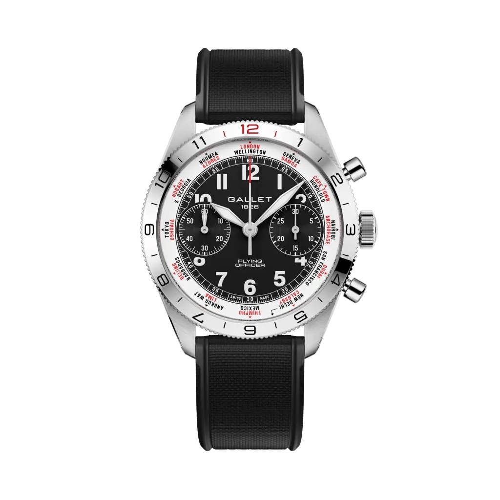 Gallet Flying Officer Chronograph Stainless Steel / Black / Black Rubber