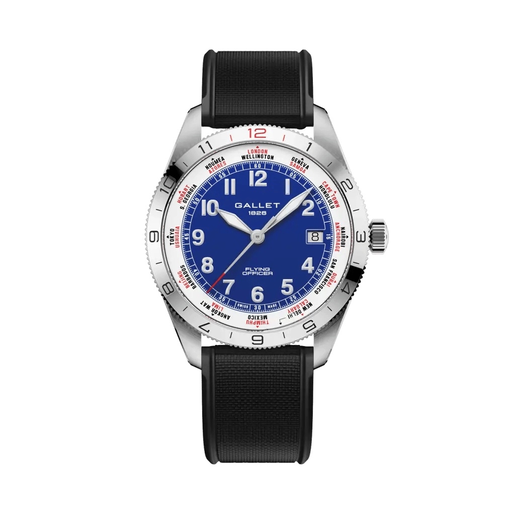 Gallet Flying Officer Automatic Stainless Steel / Blue / Black Rubber