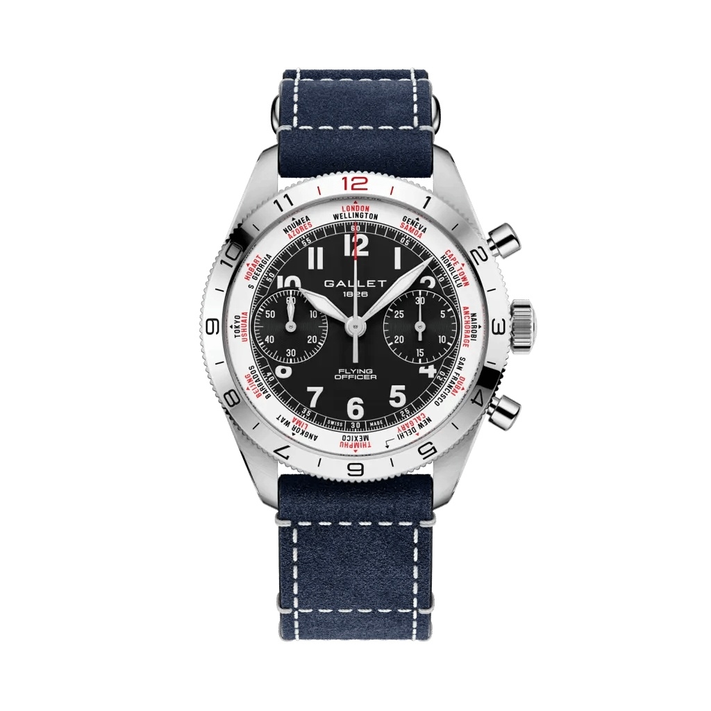 Gallet Flying Officer Chronograph Stainless Steel / Black / Blue Pilot