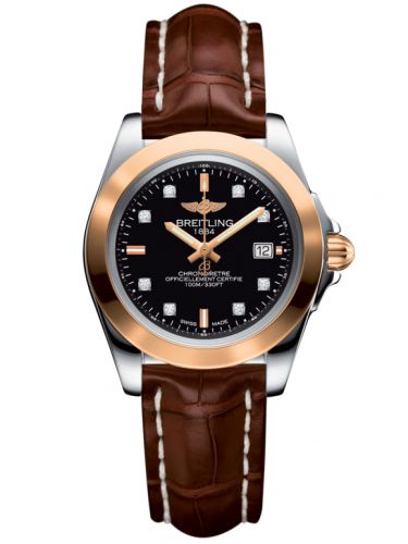 Breitling Galactic 32 Sleek Edition Stainless Steel Rose Gold Trophy Black Diamond Croco