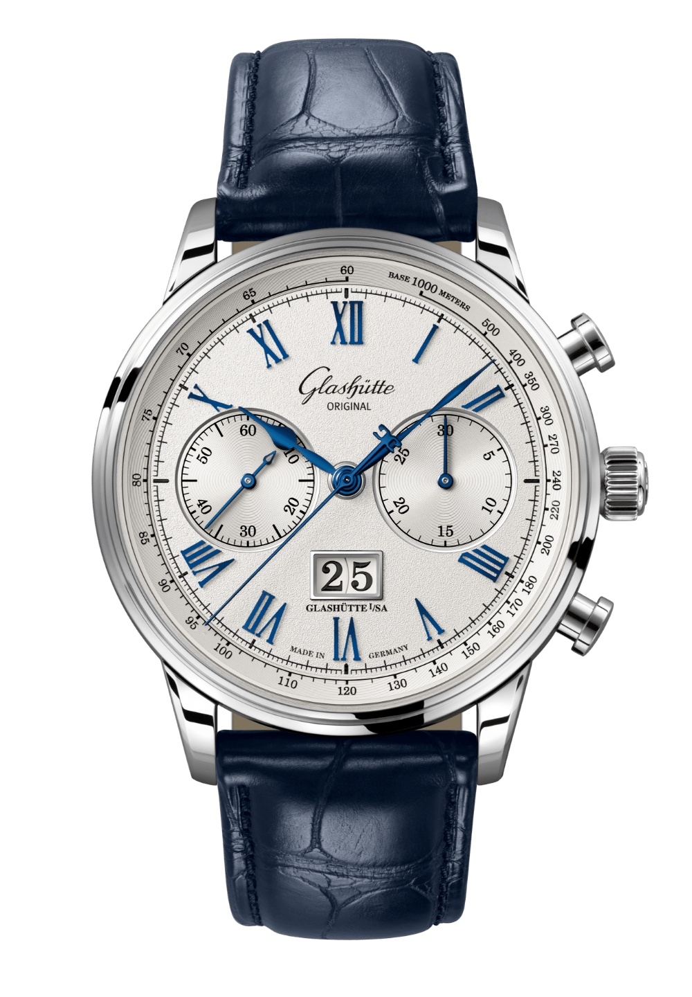 Glashütte Original Senator Chronograph Stainless Steel / Silver - Roman / Alligator