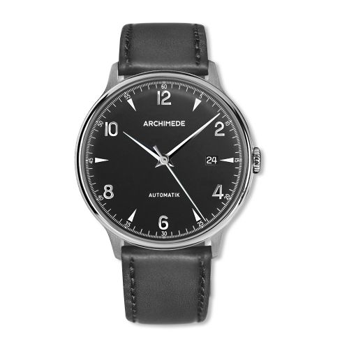 Archimede 1950-2 Stainless Steel Silver Black Leather