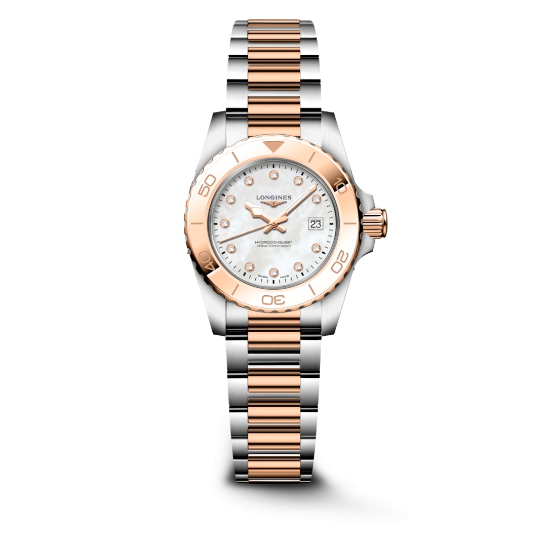 Longines Hydroconquest 30 Quartz Stainless Steel - Pink Gold / MOP - Diamond / Bracelet