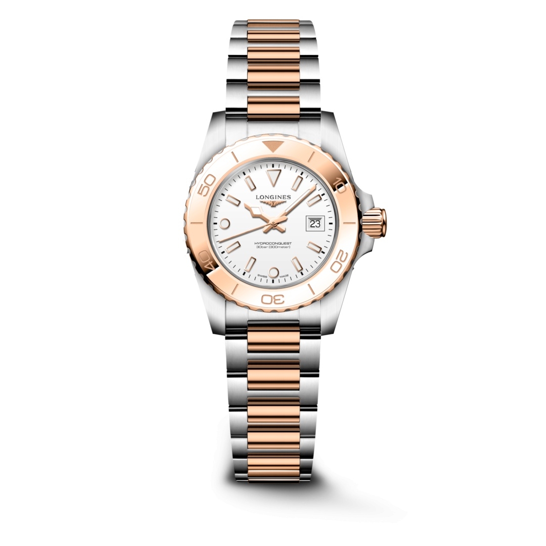 Longines Hydroconquest 30 Quartz Stainless Steel - Pink Gold / White / Bracelet