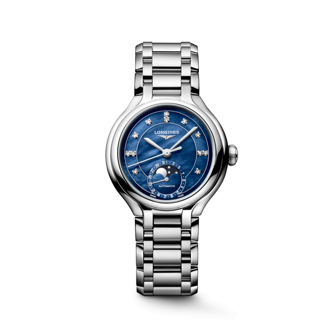 Longines PrimaLuna 34 Automatic Moonphase Stainless Steel / Blue MOP