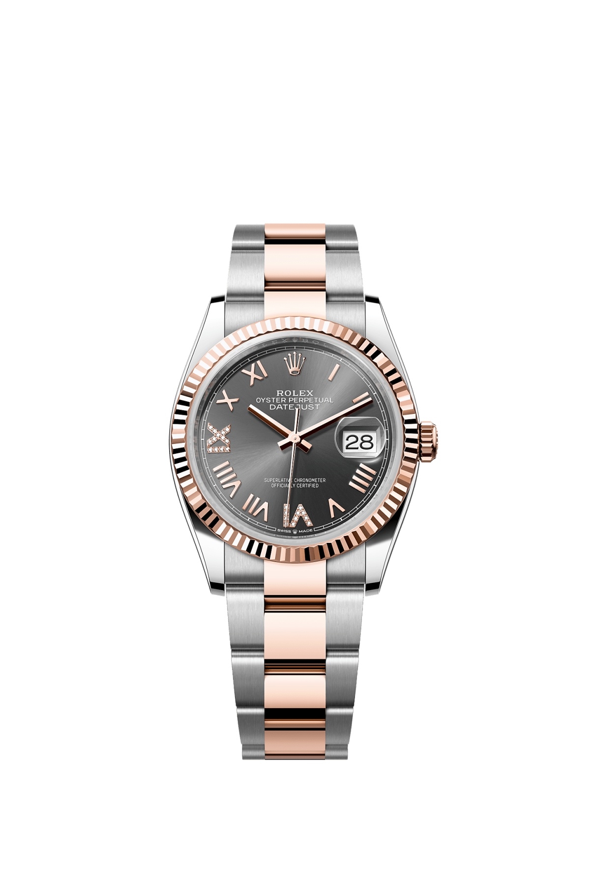 Rolex Datejust 36 Stainless Steel - Everose - Fluted / Slate Roman Diamond / Oyster