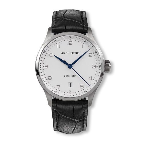 Archimede Klassik 39 Stainless Steel Silver Black Leather