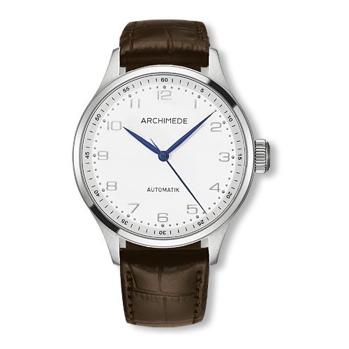 Archimede Klassik 42 Stainless Steel Silver Brown Leather