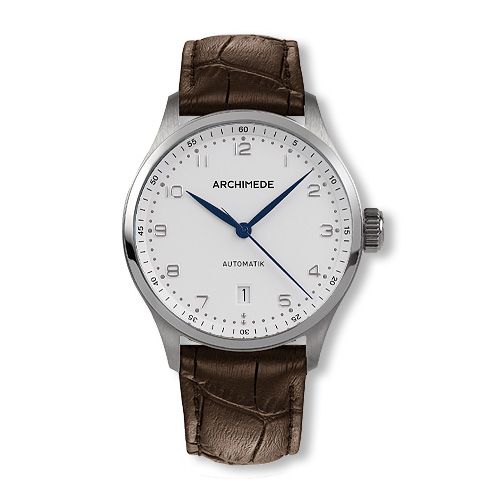 Archimede Klassik 39 Stainless Steel Silver Brown Leather