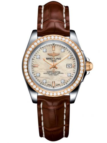 Breitling Galactic 32 Sleek Edition Stainless Steel Rose Gold Diamond Pearl Diamond Croco