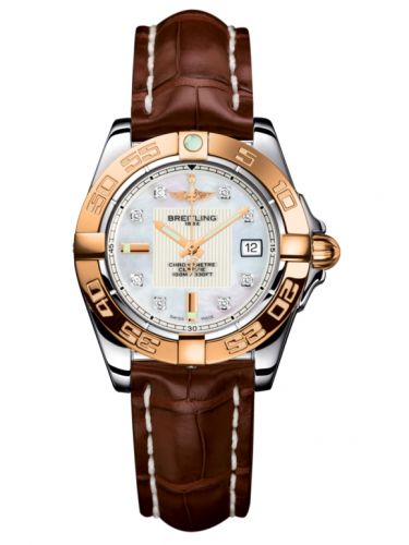 Breitling Galactic 32 Stainless Steel Rose Gold Pearl Diamond Croco