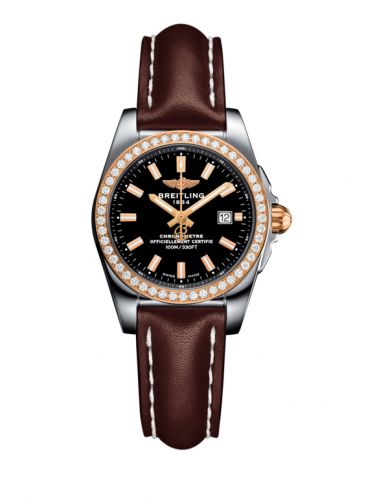 Breitling Galactic 29 Stainless Steel Rose Gold Diamond Trophy Black Calf