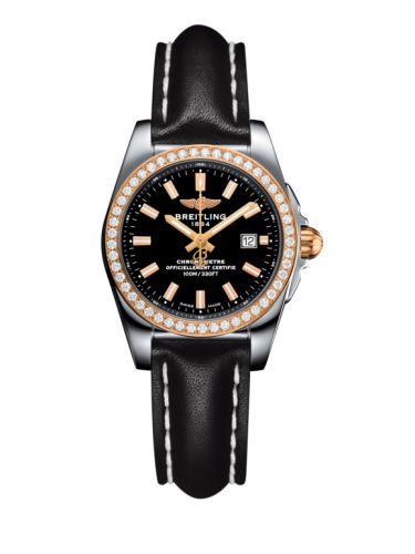 Breitling Galactic 29 Stainless Steel Rose Gold Diamond Trophy Black Calf