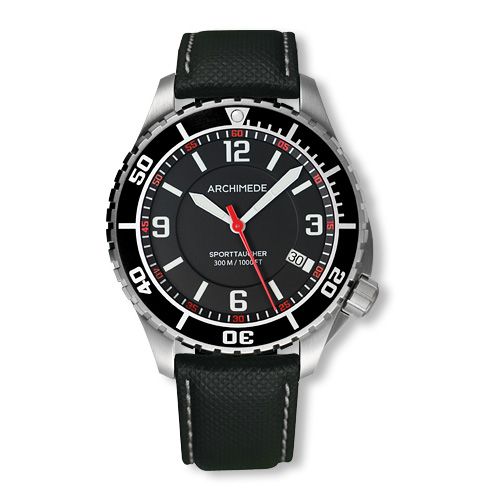 Archimede SportTaucher Stainless Steel Black Black Leather