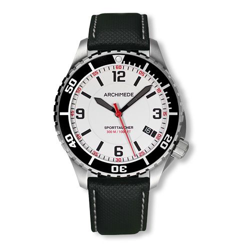 Archimede SportTaucher Stainless Steel White Black Leather