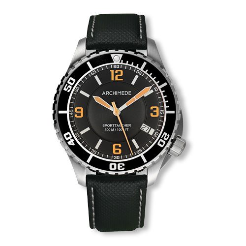 Archimede SportTaucher Stainless Steel Black Black Leather