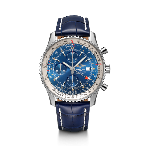 Breitling Navitimer World Stainless Steel Blue Croco Pin