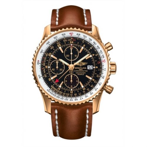 Breitling Navitimer World Red Gold Black Calf Pin