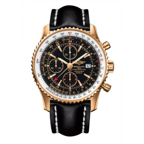 Breitling Navitimer World Red Gold Black Calf Pin