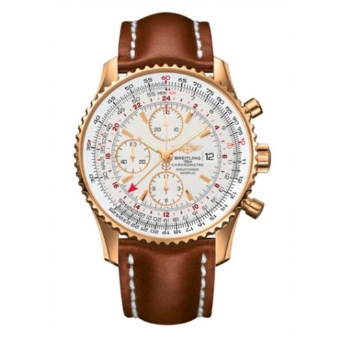 Breitling Navitimer World Red Gold Silver Calf