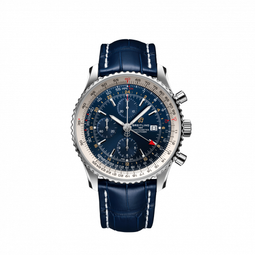 Breitling Navitimer 1 Chronograph GMT Stainless Steel Blue Croco Pin