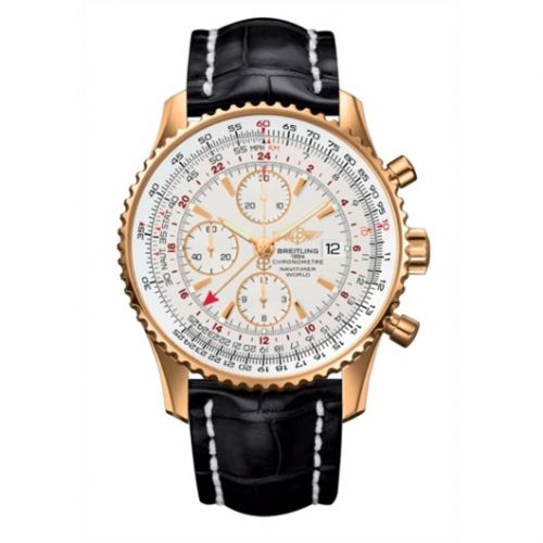 Breitling Navitimer World Red Gold Silver Croco Pin