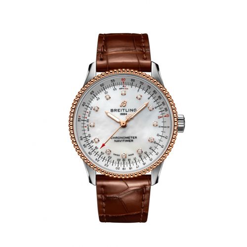 Breitling Navitimer 1 35 Automatic Stainless Steel Red Gold MOP Croco Folding