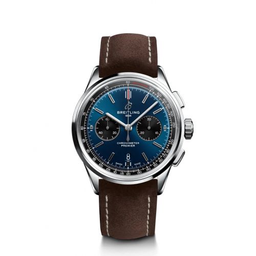 Breitling Premier B01 Chronograph 42 Stainless Steel Blue Brown Nubuck Folding