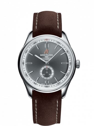 Breitling Premier Automatic 40 Stainless Steel Anthracite Nubuck Brown Tang