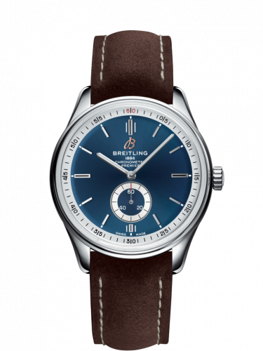 Breitling Premier Automatic 40 Stainless Steel Blue Nubuck Brown Tang