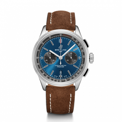 Breitling Premier B01 Chronograph 42 Stainless Steel Blue Brown Nubuck Folding