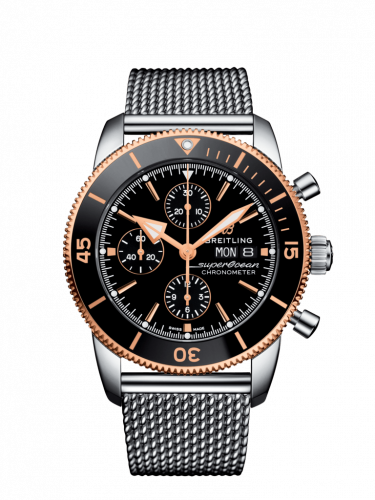 Breitling Superocean Heritage II Chronograph 44 Stainless Steel Rose Gold Black Milanese