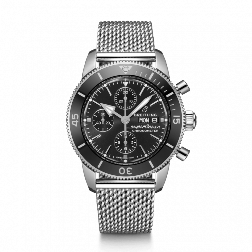 Breitling Superocean Heritage II Chronograph 44 Stainless Steel Black Milanese