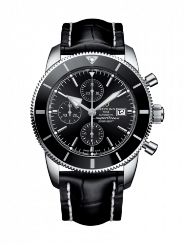 Breitling Superocean Heritage II 46 Chronograph Stainless Steel Black Black Croco Folding