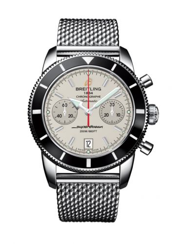 Breitling Superocean Heritage 44 Chronograph Stainless Steel Black Silver Milanese