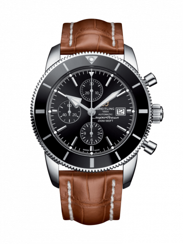Breitling Superocean Heritage II 46 Chronograph Stainless Steel Black Black Croco Pin