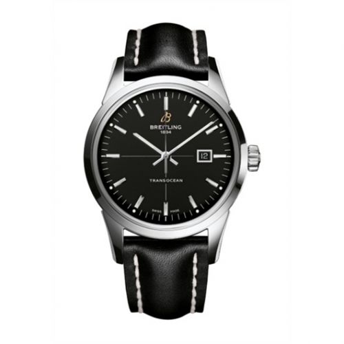 Breitling Transocean Date Stainless Steel Black Calf Pin